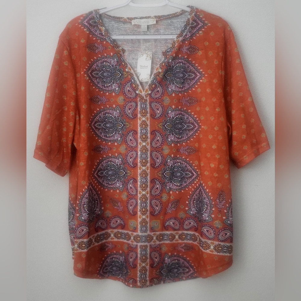 Paisley Print Orange Blouse